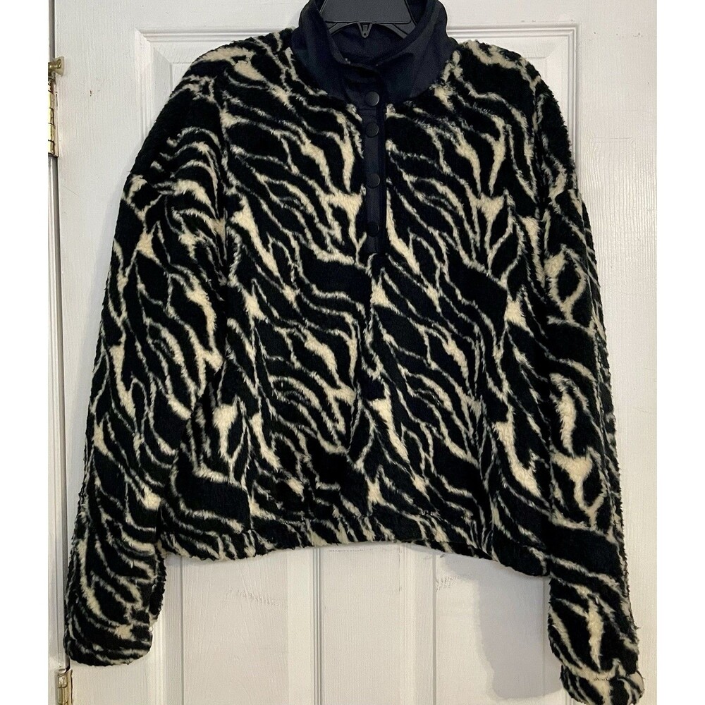PacSun Zebra Print SzXL  Cropped Sherpa Fleece Pullover – Black & Cream